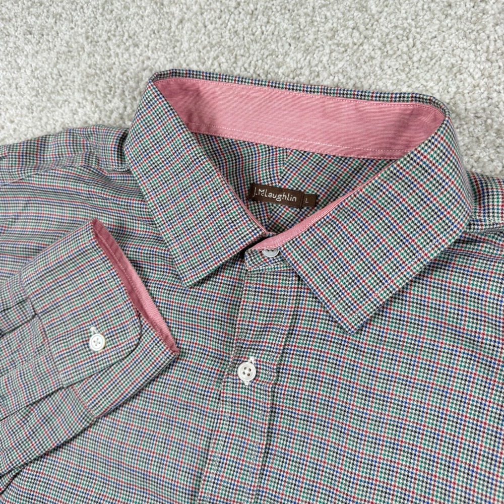 J.McLaughlin Button Down Shirt Mens L Multicolor Micro Check Long Sleeve Cotton